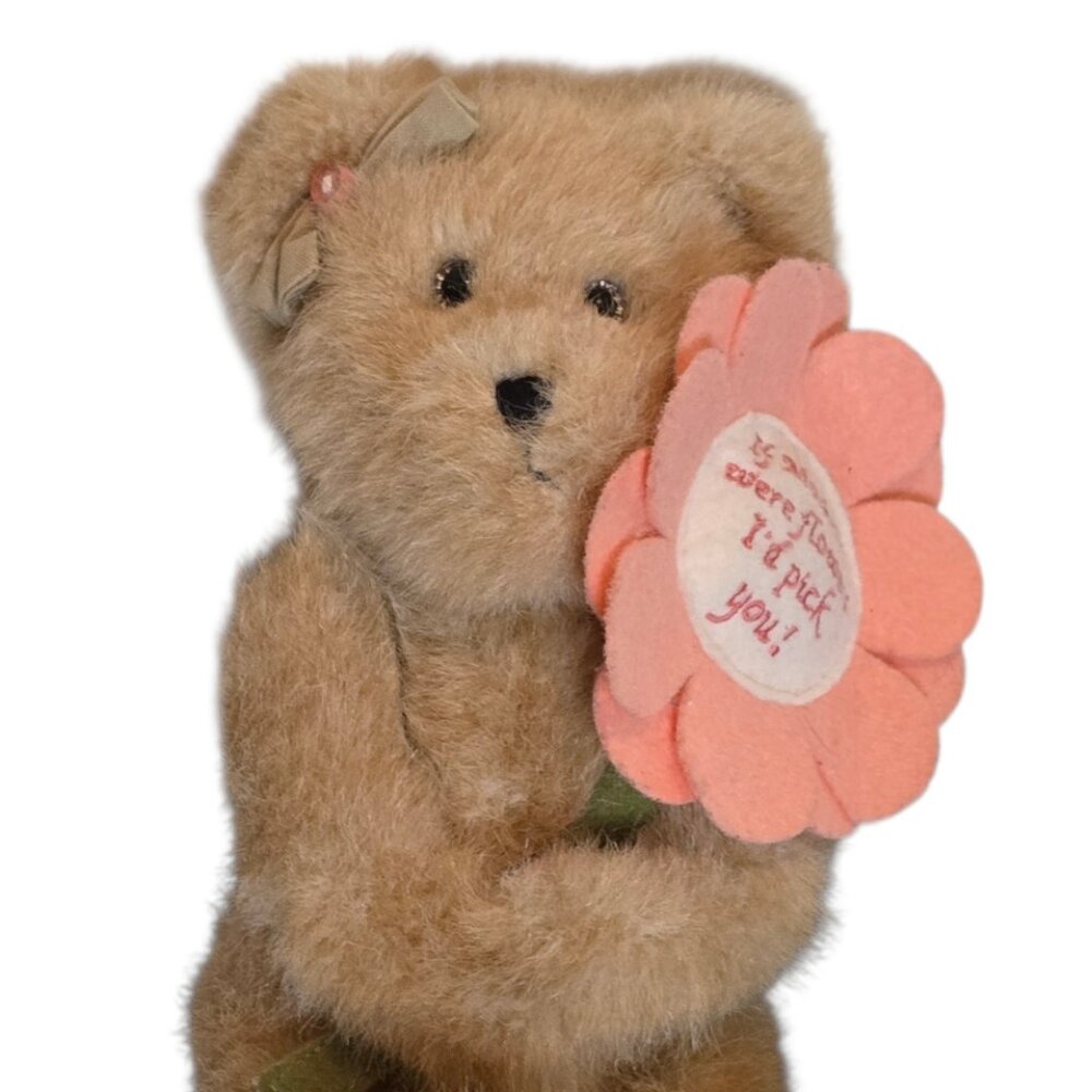 Vintage Boyds Bear Plush Teddy Bear Holding Flower Embroidered Paw Collectible